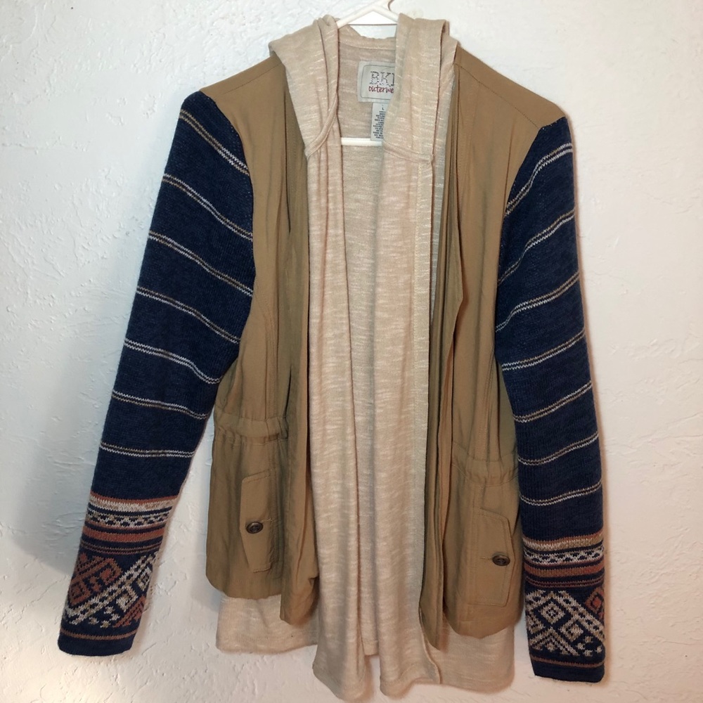 Buckle BKE Outerwear • Hooded Layered Boho Knit Sleeve Sweater Jacket Shacket